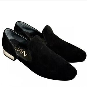 Deltan 'Catalina' Women's 9.5M Black Suede Leather Loafer Silver Mirrored Heel